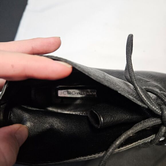 BCBGeneration Womens Kenan Leather Ankle Boot Size 8 Black Chunky Platform Wedge - Picture 8 of 13